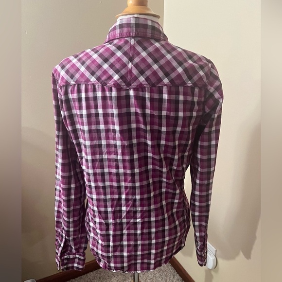 The North Face Purple/Black/White Checkered Snap Shirt Sz M - Picture 2 of 7